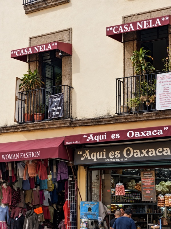 The building on Soledad street downtown: Casa Nela upstairs and the Aquí es Oaxaca store on the ground floor